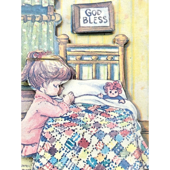 Vintage 1974 ARTMARK God Bless Girl Praying 3D Decoupage Paper Art 6x5" - Picture 6 of 7